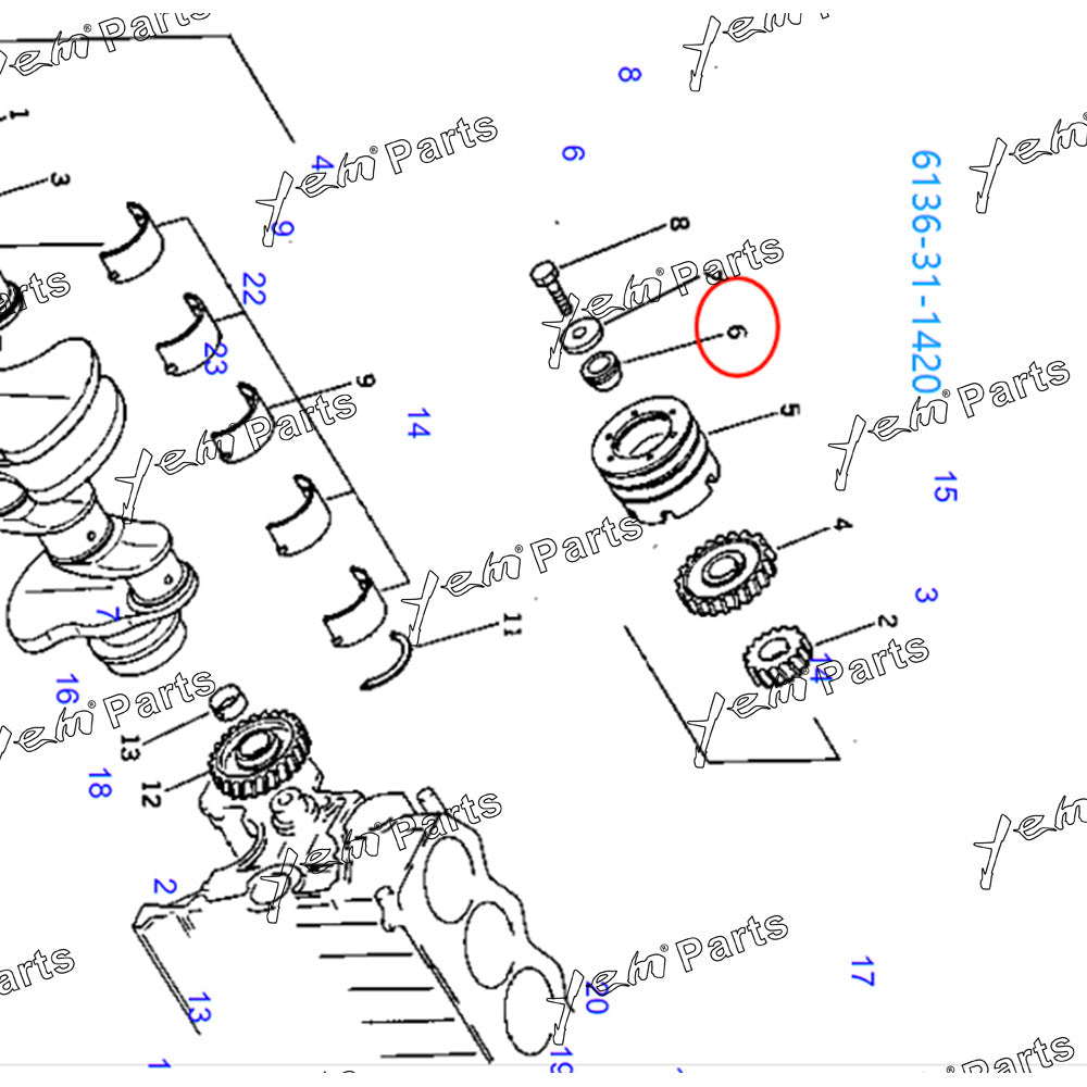 6136-31-1420 Collar Crankshaft KOMATSU, 6136-31-1420 Krank Bağlantı Koniği KOMATSU İş Makinası Yedek Parça