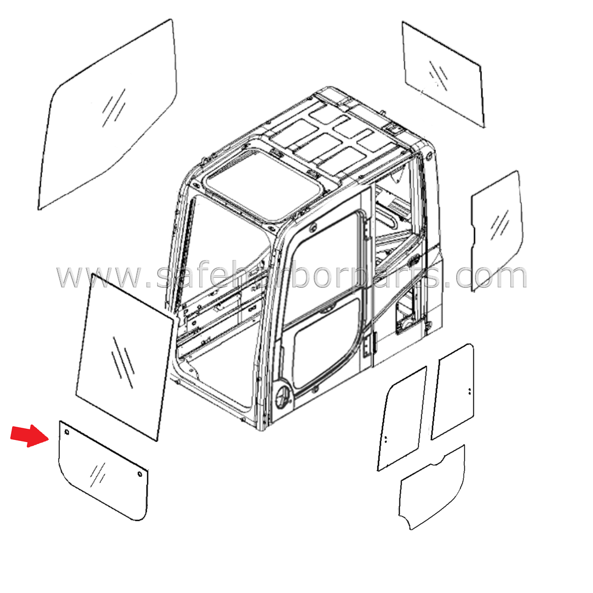 20Y-53-11611 Glass Oparatör Cabin Ön Alt Cam KOMATSU İş Makinası Yedek Parça